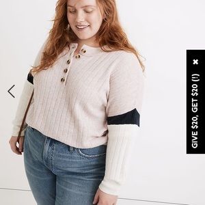 Madewell Striped Bowden Henley Sweater in Coziest Yarn in Size XL